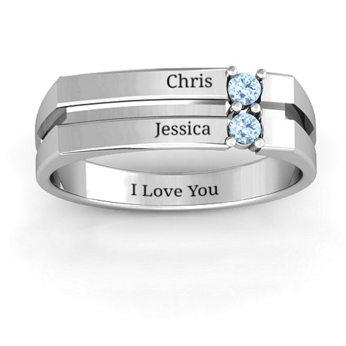 Women's Crevice Grooved Ring – Sterling Silver with Aquamarine