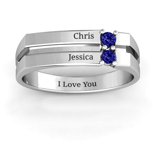Women's Crevice Grooved Ring – Sterling Silver with Blue Sapphire
