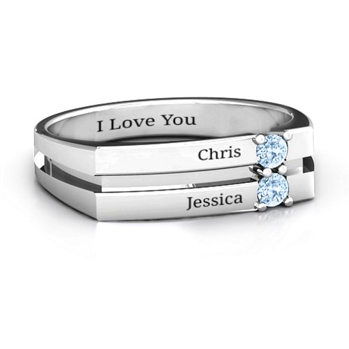 Women's Crevice Grooved Ring – Sterling Silver with Aquamarine