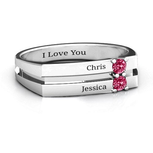Women's Crevice Grooved Ring – Sterling Silver with Ruby