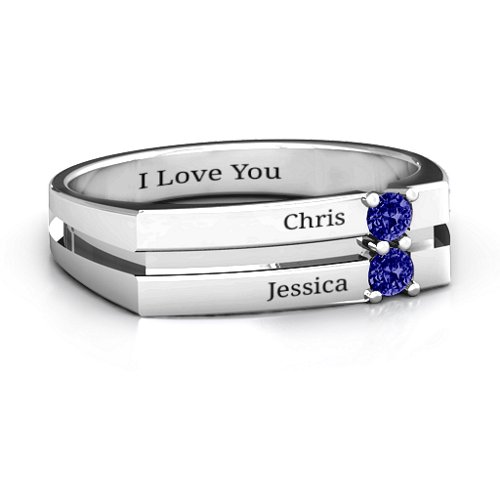 Women's Crevice Grooved Ring – Sterling Silver with Blue Sapphire