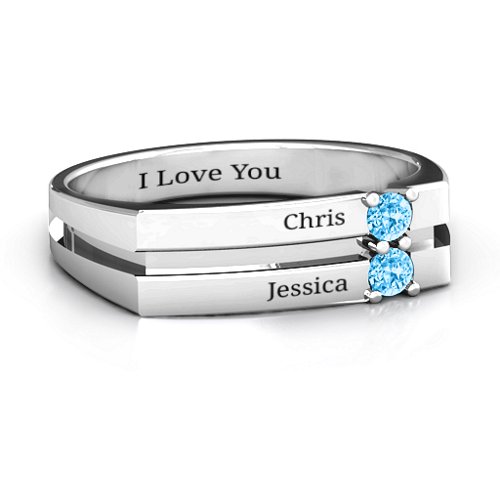 Women's Crevice Grooved Ring – Sterling Silver with Blue Topaz