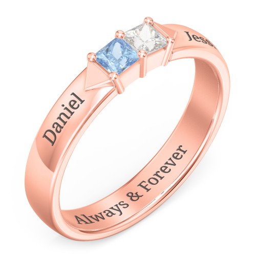 Timeless Romance Ring – 10K Rose Gold with Blue Topaz and Cubic Zirconia