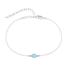 Evil Eye Anklet with Accent Stone and Cold Enamel – Sterling Silver with White Premium Zirconia