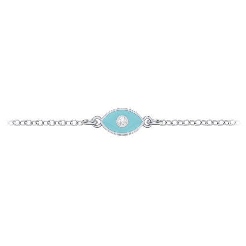 Evil Eye Anklet with Accent Stone and Cold Enamel – Sterling Silver with White Premium Zirconia
