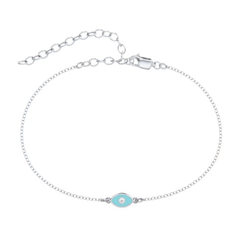 Evil Eye Anklet with Accent Stone and Cold Enamel – Sterling Silver with White Premium Zirconia