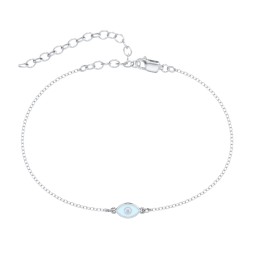 Evil Eye Anklet with Accent Stone and Cold Enamel in 925 Sterling Silver with Fancy Blue Premium Zirconia