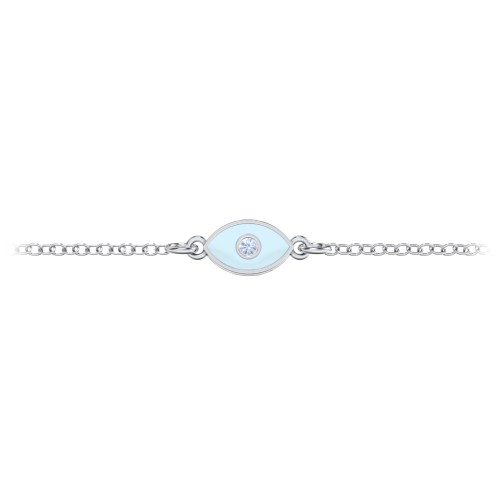 Evil Eye Anklet with Accent Stone and Cold Enamel – Sterling Silver with Fancy Blue Premium Zirconia