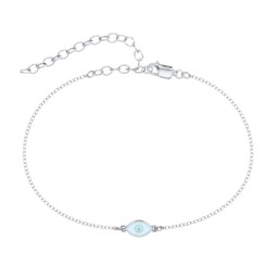 Evil Eye Anklet with Accent Stone and Cold Enamel in 925 Sterling Silver with Mint Premium Zirconia