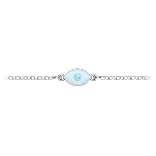 Evil Eye Anklet with Accent Stone and Cold Enamel – Sterling Silver with Mint Premium Zirconia