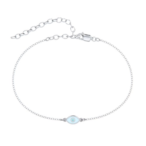 Evil Eye Anklet with Accent Stone and Cold Enamel – Sterling Silver with Mint Premium Zirconia