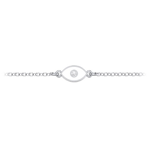 Evil Eye Anklet with Accent Stone and Cold Enamel – Sterling Silver with White Premium Zirconia