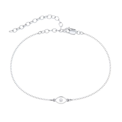 Evil Eye Anklet with Accent Stone and Cold Enamel – Sterling Silver with White Premium Zirconia