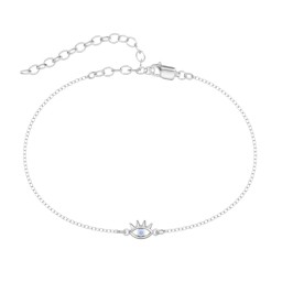 Evil Eye Anklet with Eyelashes in 925 Sterling Silver with Fancy Blue Premium Zirconia