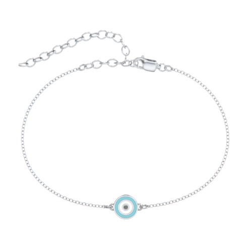Round Evil Eye Anklet – Sterling Silver with Black Premium Zirconia