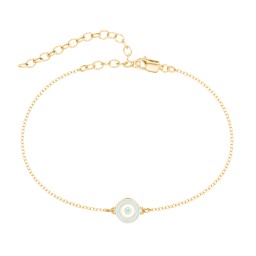 Round Evil Eye Anklet in 18K Gold Plated Silver with Mint Premium Zirconia