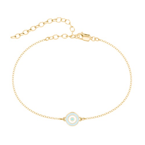 Round Evil Eye Anklet – 18K Gold Plated Silver with Mint Premium Zirconia