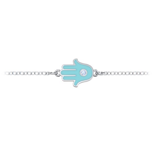 Hamsa Anklet with Accent Stone – Sterling Silver with Fancy Blue Premium Zirconia