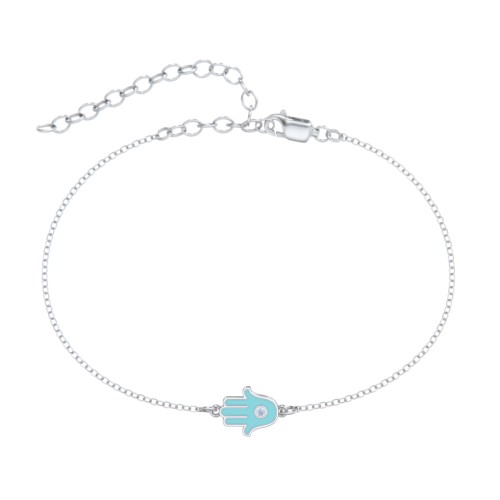 Hamsa Anklet with Accent Stone – Sterling Silver with Fancy Blue Premium Zirconia