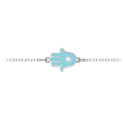 Hamsa Anklet with Accent Stone – Sterling Silver with Lab Diamond