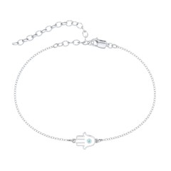 Hamsa Anklet with Accent Stone – Sterling Silver with Mint Premium Zirconia