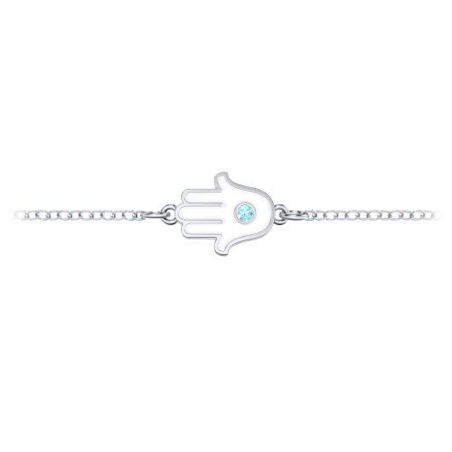 Hamsa Anklet with Accent Stone – Sterling Silver with Mint Premium Zirconia