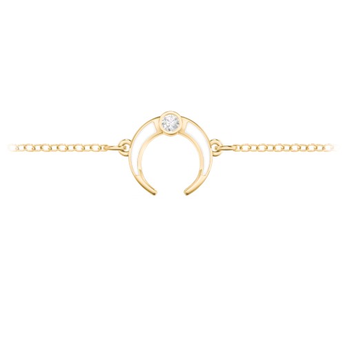 Crescent Horn Anklet with White Cold Enamel – 18K Gold Plated Silver with Diamond