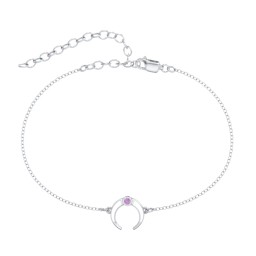Crescent Horn Anklet with White Cold Enamel in 925 Sterling Silver with Amethyst