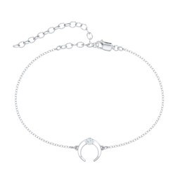 Crescent Horn Anklet with White Cold Enamel in 925 Sterling Silver with Aquamarine