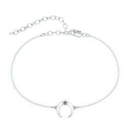 Crescent Horn Anklet with White Cold Enamel in 925 Sterling Silver with Smokey Quartz