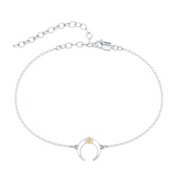 Crescent Horn Anklet with White Cold Enamel in 925 Sterling Silver with Citrine