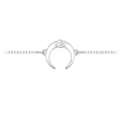 Crescent Horn Anklet with White Cold Enamel – Sterling Silver with Cubic Zirconia