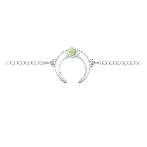 Crescent Horn Anklet with White Cold Enamel – Sterling Silver with Peridot