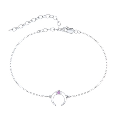 Crescent Horn Anklet with White Cold Enamel – Sterling Silver with Amethyst