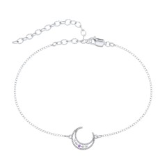 Moon Anklet with Accent Stones – Sterling Silver with White Premium Zirconia and Amethyst Premium Zirconia