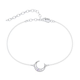 Moon Anklet with Accent Stones in 925 Sterling Silver with White Premium Zirconia and Amethyst Premium Zirconia