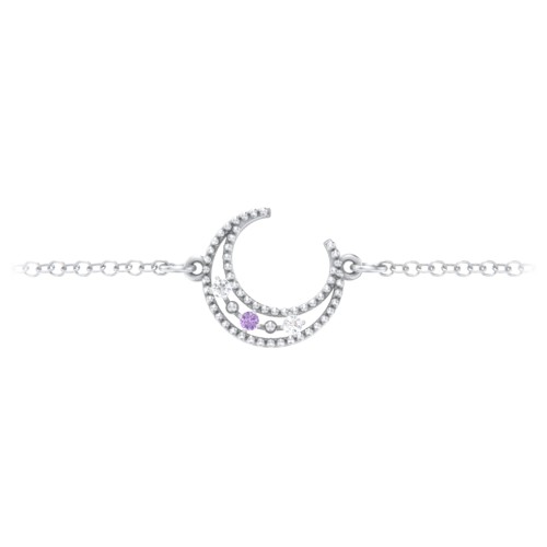 Moon Anklet with Accent Stones – Sterling Silver with White Premium Zirconia and Amethyst Premium Zirconia