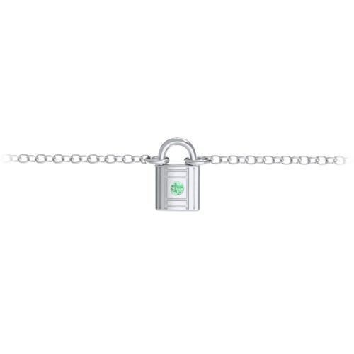 Padlock Anklet with Accent Stone – Sterling Silver with Green Premium Zirconia