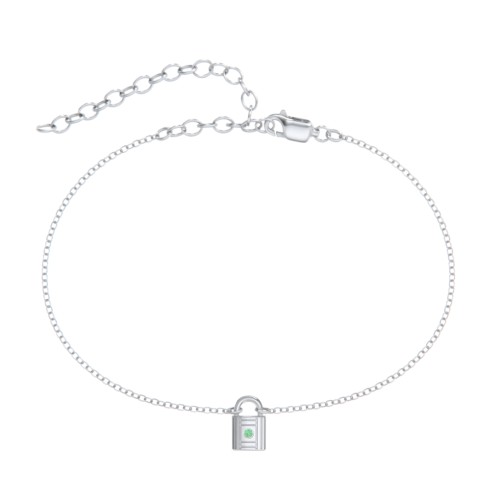 Padlock Anklet with Accent Stone – Sterling Silver with Green Premium Zirconia