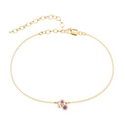 Cluster Bezel Set Stone Anklet in 18K Gold Plated Silver with Amethyst and White Premium Zirconia