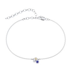 Cluster Bezel Set Stone Anklet – Sterling Silver with Blue Sapphire, Citrine, and White Premium Zirconia