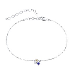 Cluster Bezel Set Stone Anklet in 925 Sterling Silver with Fancy Blue Premium Zirconia, Citrine, and White Premium Zirconia