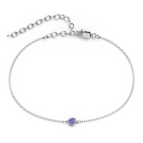 Bezel-Set Round Stone Station Anklet – Sterling Silver with Blue Sapphire