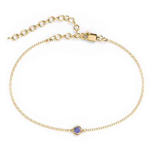 Bezel-Set Round Stone Station Anklet – 10K Yellow Gold with Blue Sapphire