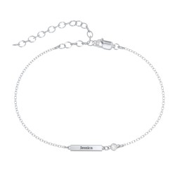 Petite Bar Anklet with Bezel Set Stone in 925 Sterling Silver with Diamond