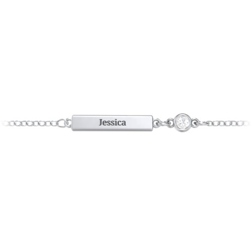 Petite Bar Anklet with Bezel Set Stone – Sterling Silver with Diamond