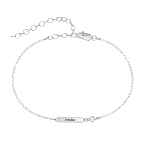 Petite Bar Anklet with Bezel Set Stone – Sterling Silver with Diamond