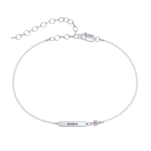 Petite Bar Anklet with Bezel Set Stone – Sterling Silver with Amethyst