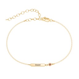 Petite Bar Anklet with Bezel Set Stone in 18K Gold Plated Silver with Garnet