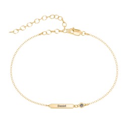 Petite Bar Anklet with Bezel Set Stone in 18K Gold Plated Silver with Smokey Quartz